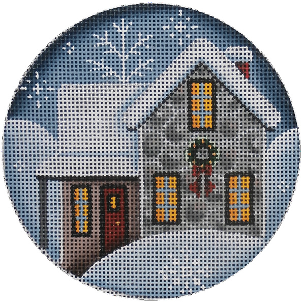 Rock Cottage Hand Painted Christmas Ornament Canvas from Rebecca Wood