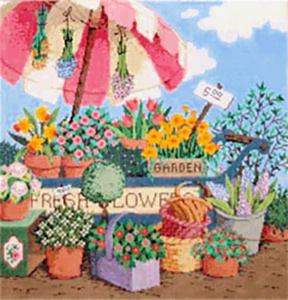 Fresh Flowers - Stitch Painted Needlepoint Canvas