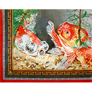 Koi Fish Pond - Hand Painted Needlepoint Canvas by Joy Juarez