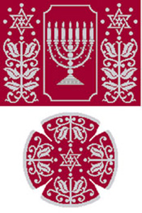 Menorah With Side Leaf Star Tallit Bag Canvas and Yarmulke Combination