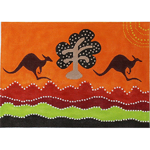 Kangaroos Leaping Hand Painted Needlepoint Canvas