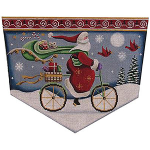 Bicycle Santa Hand Painted Stocking Topper Canvas from Rebecca Wood