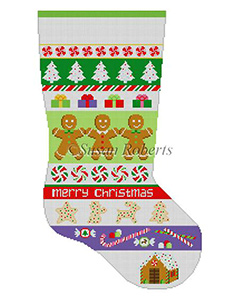 Susan Roberts Needlepoint Designs - Hand-painted Christmas Stocking - Christmas Goodies Stripe Stocking