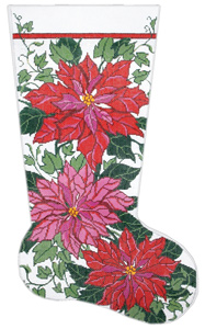 Poinsettia & Ivy Hand-painted Christmas Stocking Canvas