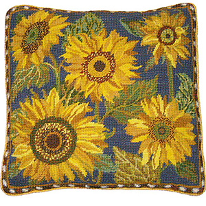 Primavera Needlepoint Cushion Kit - Blue Sunflower Dance