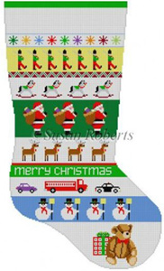 Susan Roberts Needlepoint Designs - Hand-painted Christmas Stocking - Santa Stripe Boys Stocking