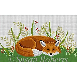 Susan Roberts Needlepoint Designs - Hand-painted Canvas -  Sleeping Fox