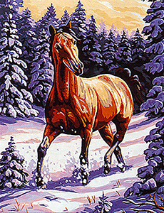 Margot Creations de Paris Needlepoint (Cheval Dans la Neige) Horse Dance in the Snow Medium Canvas