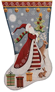 Folk Santa Hand Painted Stocking Canvas from Rebecca Wood