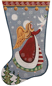 Folk Angel of Peace Hand Painted Stocking Canvas from Rebecca Wood
