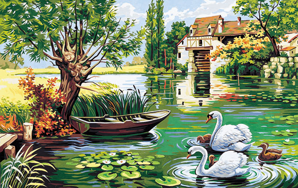 Royal Paris Needlepoint - Mill Swans Canvas