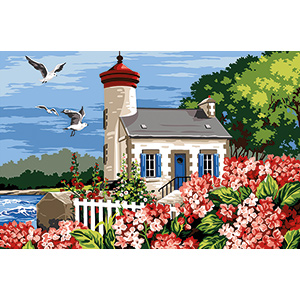 Margot Creations de Paris Needlepoint - Tapestries - Lighthouse with Hydrangeas (Phare aux Orthensias)