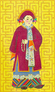 Chinese Lady with Beads - Hand Painted Needlepoint Canvas from dede's Needleworks