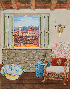 Firenze View (View of Florence) - Stitch Painted Needlepoint Canvas from Sandra Gilmore