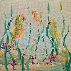 Seahorse Pillow - Hand Painted Needlepoint Canvas from dede's Needleworks
