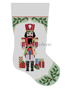 Susan Roberts Needlepoint Designs - Hand-painted Christmas Stocking - Holly with Nutcracker