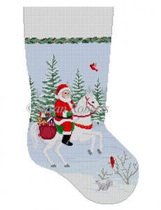 Susan Roberts Needlepoint Designs - Hand-painted Christmas Stocking - Santa on Horse