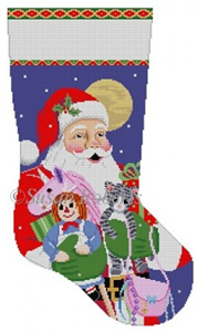 Susan Roberts Needlepoint Designs - Hand-painted Christmas Stocking - Girl, Unicorn, Rag Doll, Kitten, Purse Stocking
