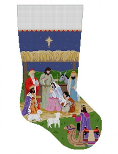 Susan Roberts Needlepoint Designs - Hand-painted Christmas Stocking - Nativity Stable