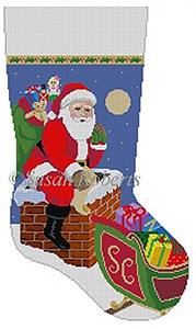 Susan Roberts Needlepoint Designs - Hand-painted Christmas Stocking - Down the Chimney