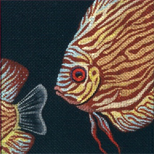 Leigh Designs - Hand-painted Needlepoint Canvases - Tropical Fish - Brown Discus Coaster