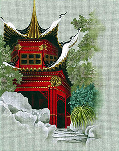 Leigh Designs - Hand-painted Needlepoint Canvases - Pagodas - Temple of 1000 Cranes