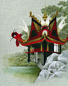 Leigh Designs - Hand-painted Needlepoint Canvases - Pagodas - House of Koi