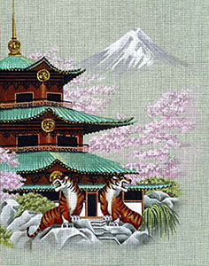 Leigh Designs - Hand-painted Needlepoint Canvases - Pagodas - Shrine at Tiger Pass