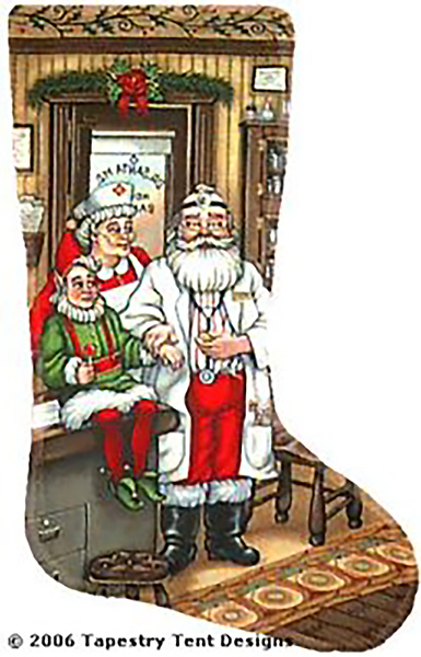 Santa Doctor - 18 Count Needlepoint Stocking Canvas