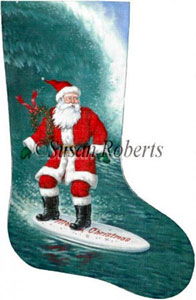 Santa Surfer - 13 Count Needlepoint Stocking Canvas