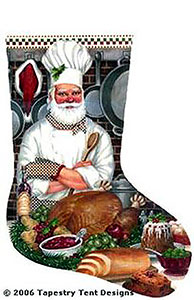 Chef Santa - 18 Count Hand Painted Needlepoint Stocking Canvas
