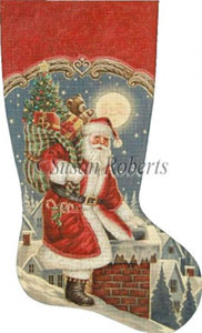 Santa Sneaks In Hand Painted Needlepoint Stocking Canvas