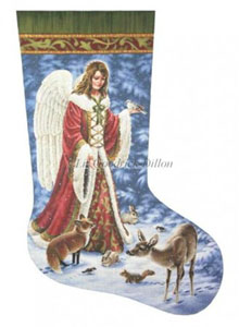 Angel & Wildlife - 18 Count  Needlepoint Christmas Stocking Canvas