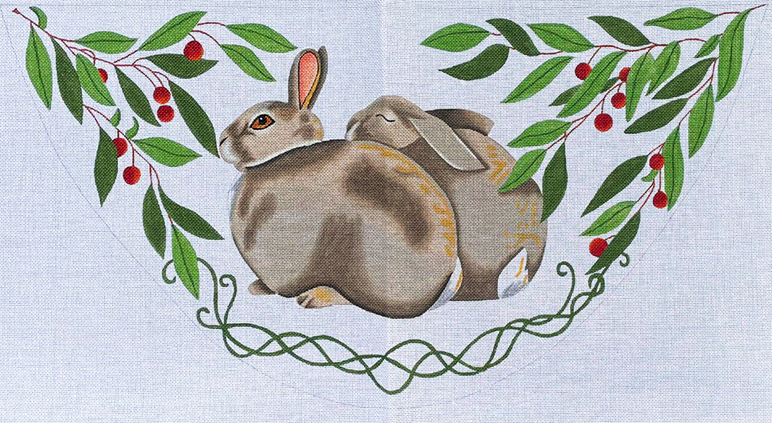 Barbara Eyre Needlepoint Designs - Hand-painted Rug Canvas - Rabbit Demi Lune Rug