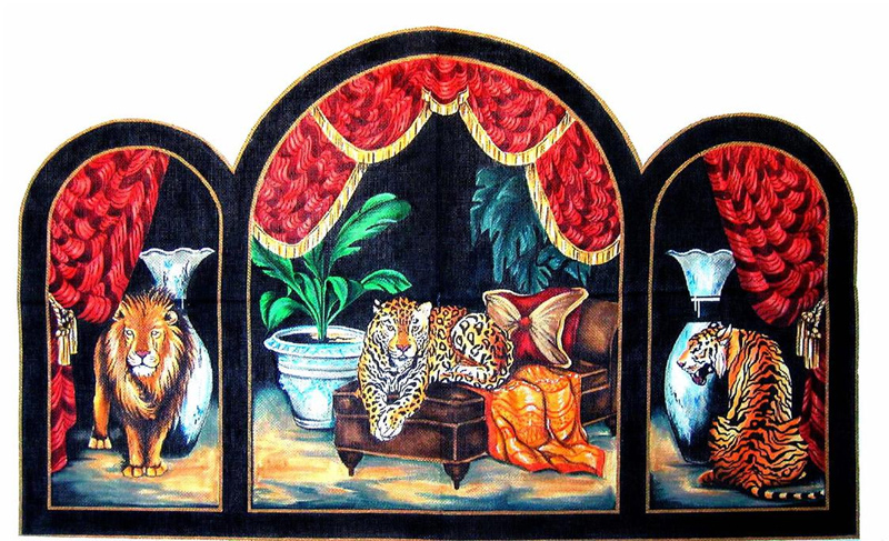 Jungle Cats Triptych with Red Drapes