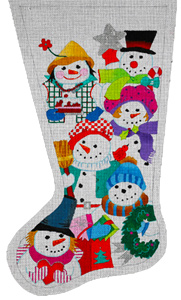 Multi Snowmen Stocking - Hand Painted Needlepoint Canvas from dede's Needleworks