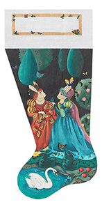 Enchanted Rabbits Stocking - Hand Painted Needlepoint Canvas from dede's Needleworks