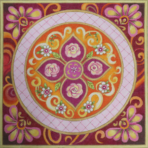 Pink Medallion Hand Painted Canvas by Janice Gaynor