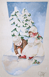 the little skaters hand painted needlepoint christmas stocking canvas by joy juarez - Needlepoint Christmas Stocking Canvas the little skaters hand painted needlepoint christmas stocking canvas by joy juarez - Needlepoint Christmas Stocking Canvas