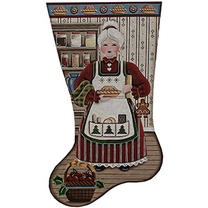 Baking Mrs Clause Hand Painted Stocking Canvas from Rebecca Wood