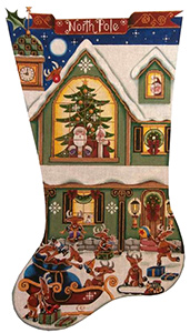 Reindeer Games Hand Painted Stocking Canvas from Rebecca Wood