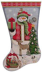 Forest Friends Snowman Hand Painted Stocking Canvas from Rebecca Wood