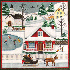 Winter Scene Hand Painted Needlepoint Canvas from Rebecca Wood