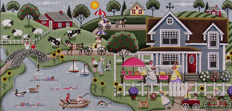 Summer Village Hand Painted Canvas from Rebecca Wood
