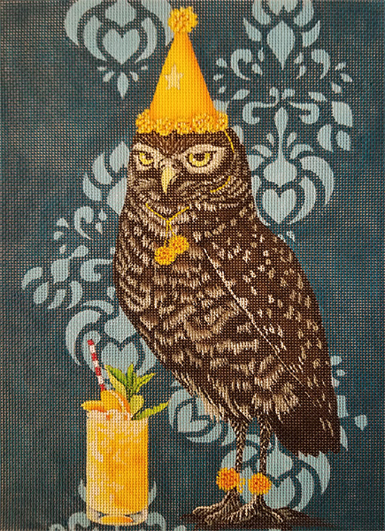 Party Owl Hand Painted Needlepoint Canvas