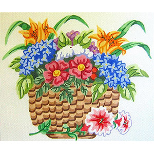 Nantucket Flower Basket Hand Painted Needlepoint Cushion Canvas