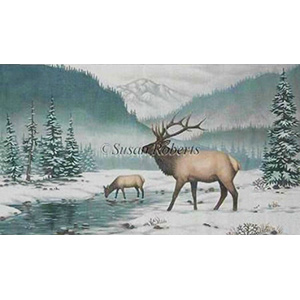 Elk In The Snow Hand Painted Needlepoint Canvas from Liz-Goodrick Dillon