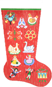 12 Days of Christmas Hand-painted Christmas Stocking Canvas