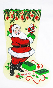 Santa with Mini Santa Hand-painted Christmas Stocking Canvas