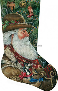 Western Santa Hand Painted Needlepoint Stocking Canvas